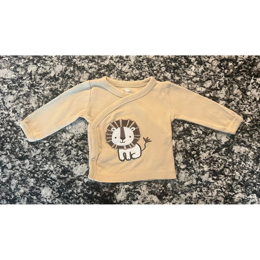 Koala Baby 0-3M Tan Cotton Lion Side Snap Kimono Wrap Shirt (0897) - Picture 3 of 9